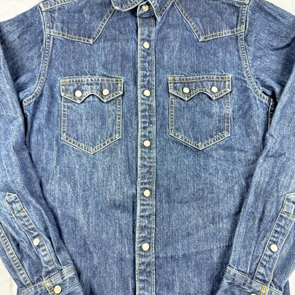 J Crew Denim Pearl Snap Shirt Men's XS Authentic Workwear Western SawTooth RARE - Picture 10 of 15